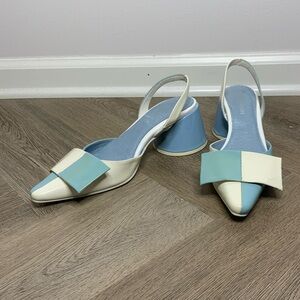Jeffrey Campbell Blue White Mod Bow Heels Size 7.5   Vintage 60s Inspired